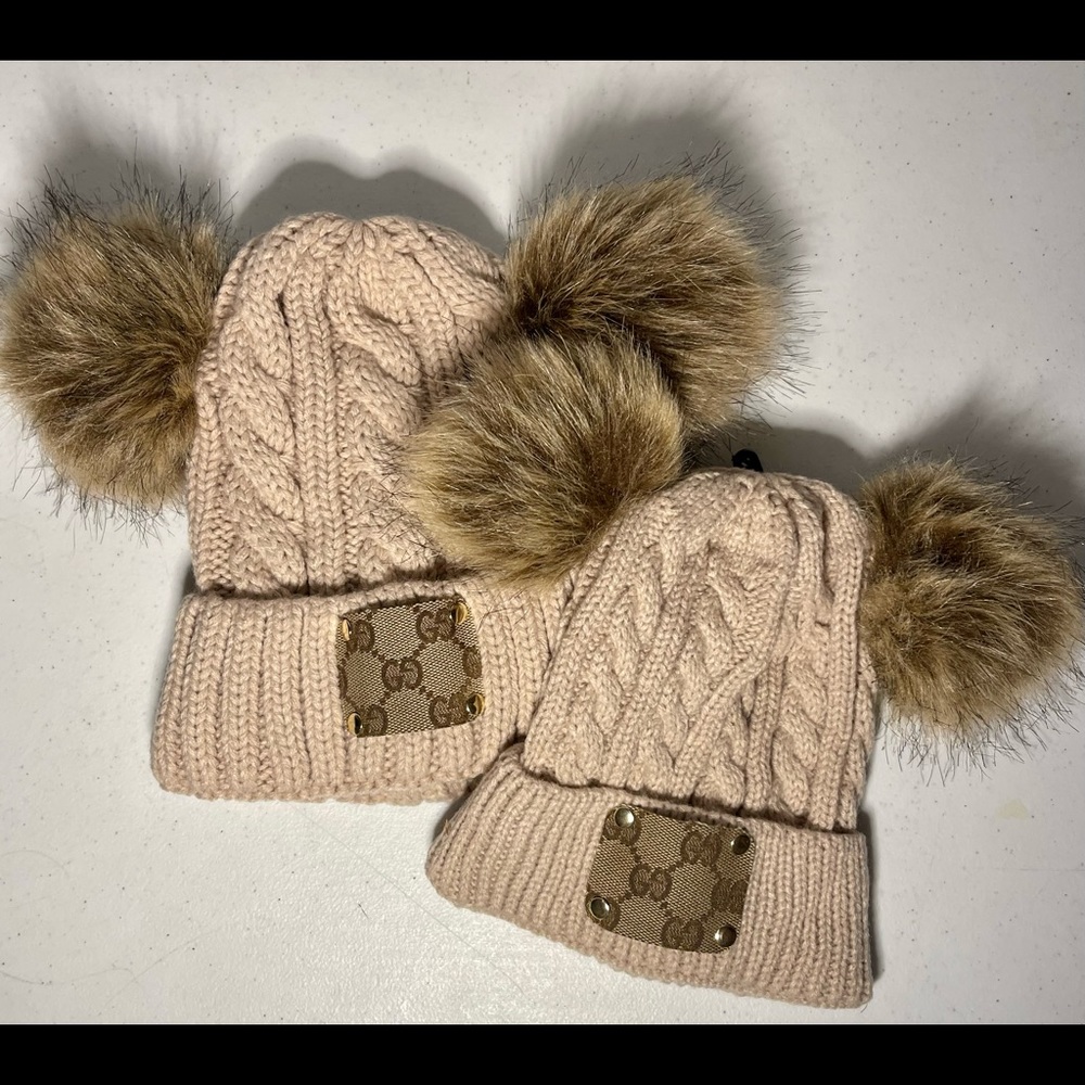 Mommy & Me Double Pom Pom Luxury Beanie Set